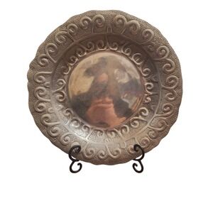 Vintage 80s Pewter IHI Made in India Decorative Swirl Etched 14x14 Bowl Dish